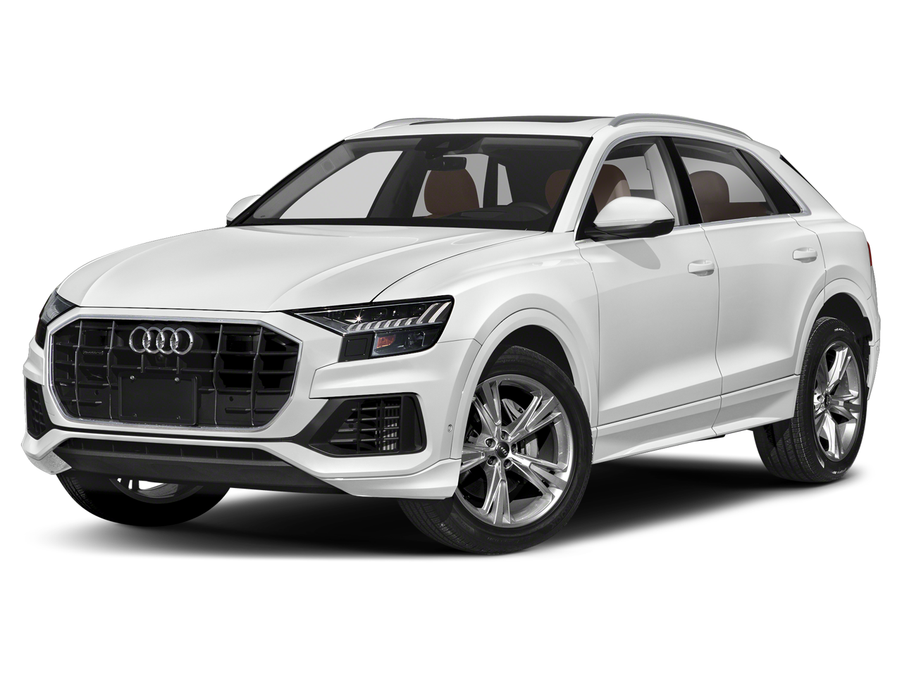 2019 Audi Q8 quattro Prestige 55 TFSI AWD 4dr SUV in Glacier White Metallic — front three-quarter view